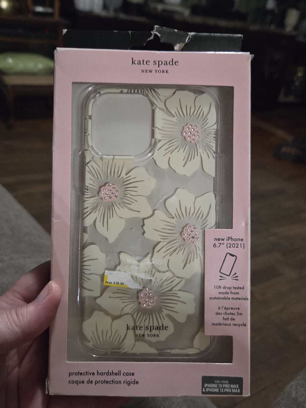 New, kate spade Cream Floral iPhone Case with Pink Center Accents. CP
